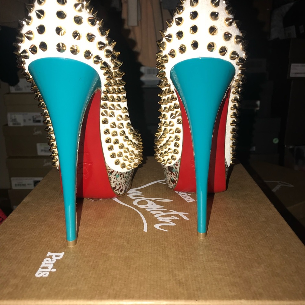 Christian Louboutin White and Gold High Heel Pumps - Picture 8 of 9